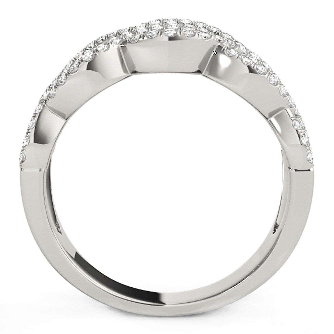 Diamond Studded Double Interlocking Waves Ring in 14k White Gold  (5/8 cttw) Rings Angelucci Jewelry   
