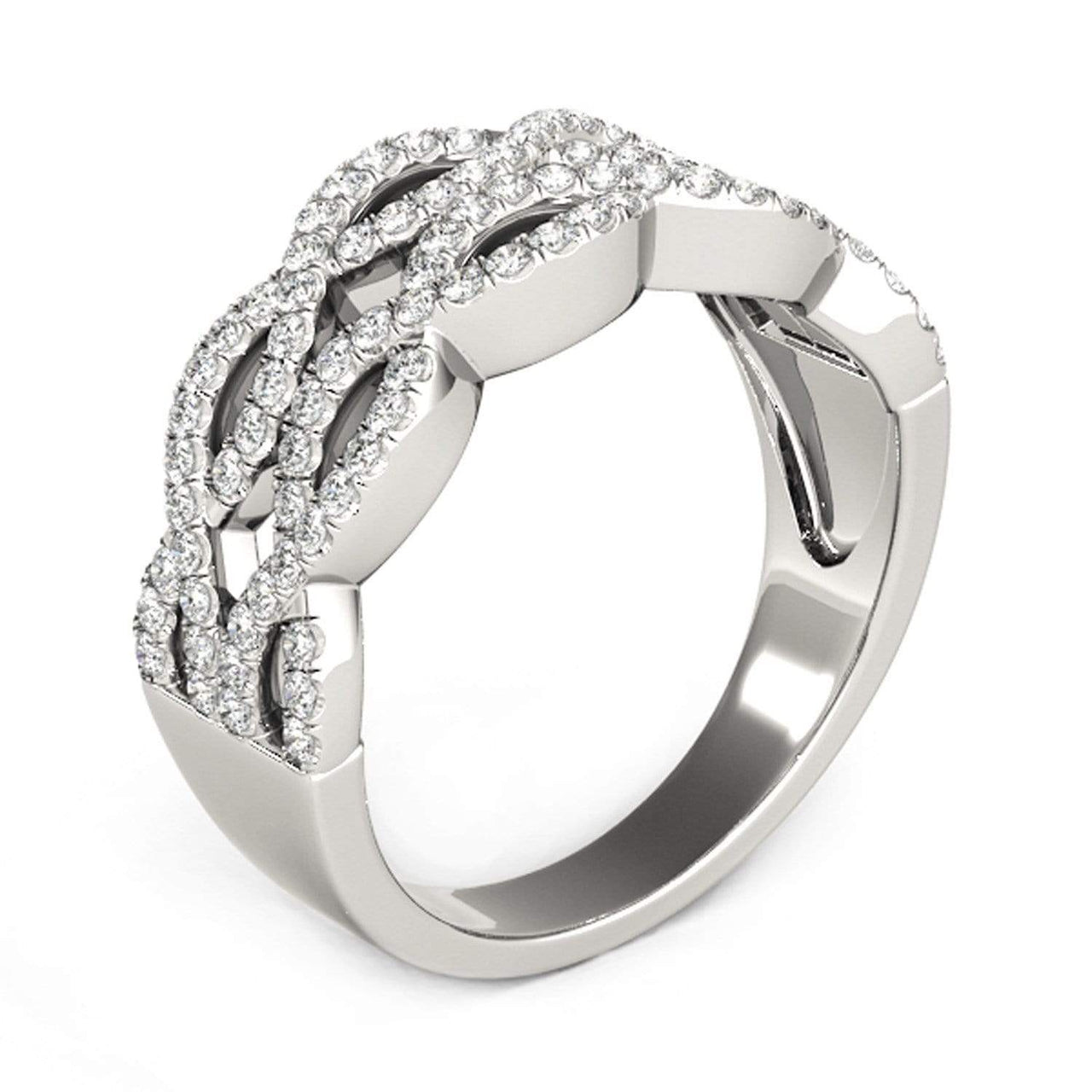 Diamond Studded Double Interlocking Waves Ring in 14k White Gold  (5/8 cttw) Rings Angelucci Jewelry   