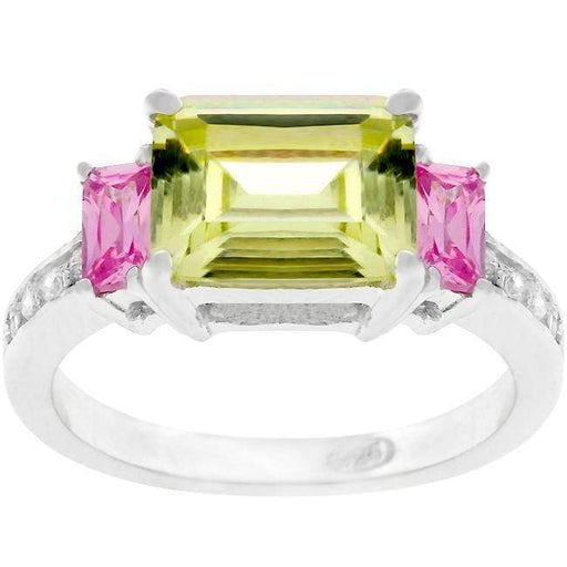 Emerald Cut Cubic Zirconia Engagement Rings, Peridot & Pink Triplet Ring Rings JGI   