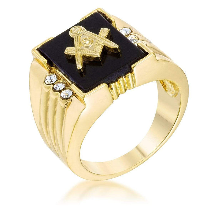 Goldtone Onyx Masonic Ring with CZ Accents Rings JGI   