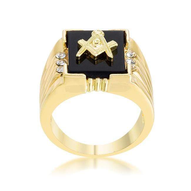 Goldtone Onyx Masonic Ring with CZ Accents Rings JGI   