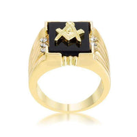 Thumbnail for Goldtone Onyx Masonic Ring with CZ Accents Rings JGI   