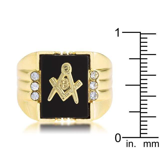 Goldtone Onyx Masonic Ring with CZ Accents Rings JGI   