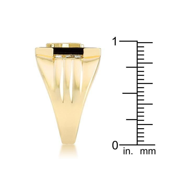 Goldtone Onyx Masonic Ring with CZ Accents Rings JGI   
