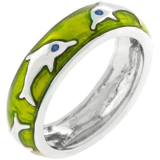 Green Apple Dolphin Enamel Ring Rings JGI   