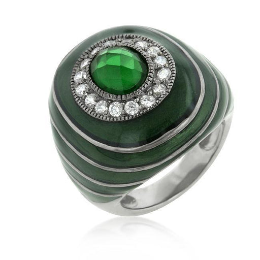 Green Enamel Crystal Cocktail Ring Rings JGI   