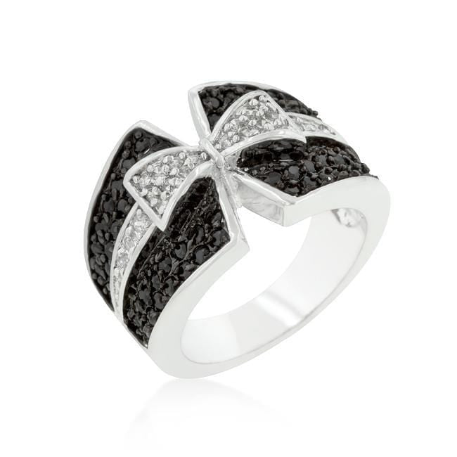 Jet Black and Clear Cubic Zirconia Bow Tie Ring Rings JGI   