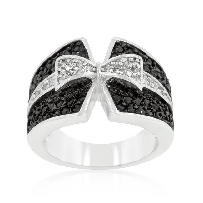 Jet Black and Clear Cubic Zirconia Bow Tie Ring Rings JGI   