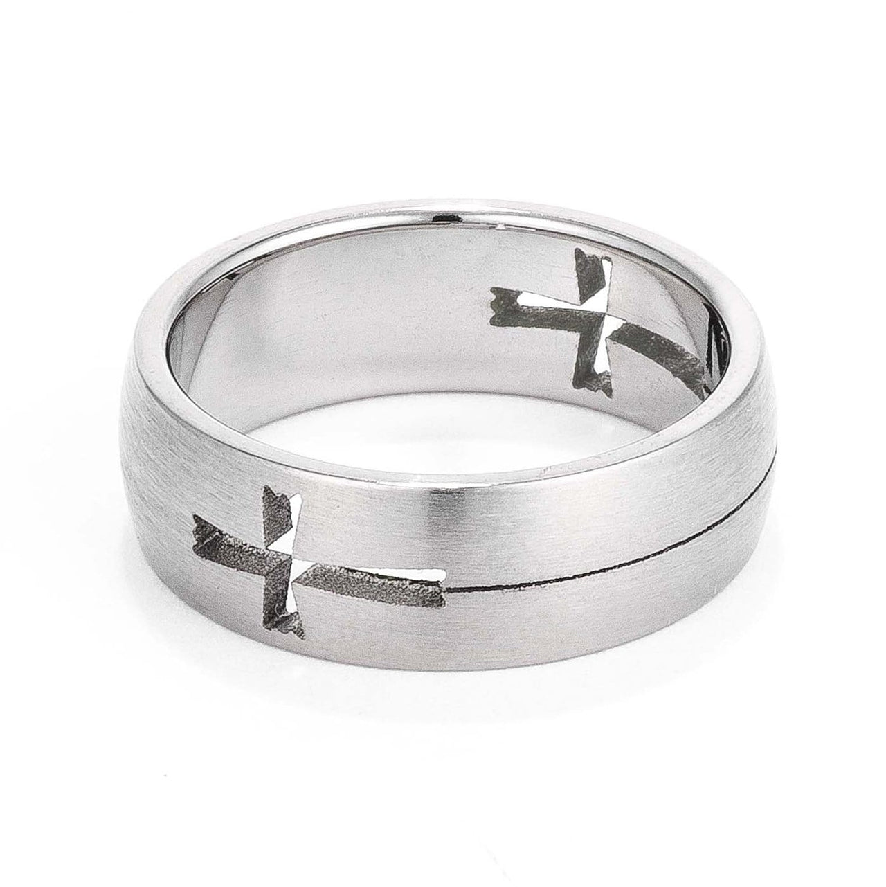 Mens 7MM Laser Cut Cross Stainless Steel Band Rings JGI   
