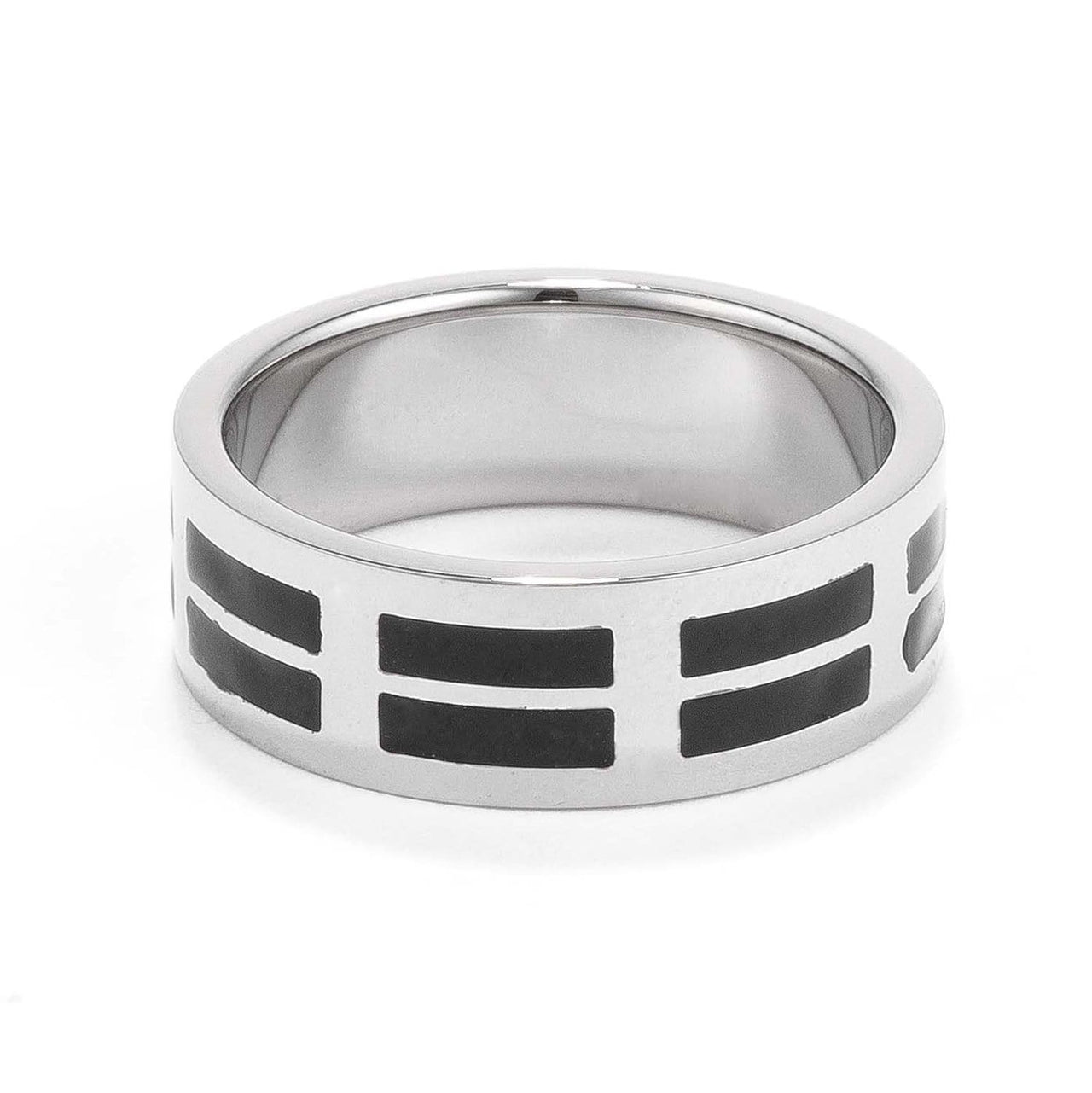 Mens 8MM Stainless Steel and Black Enamel Band Rings JGI   