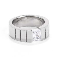 Thumbnail for Mens 8MM Stainless Steel Band with Tension Set Radiant Cut CZ Rings JGI   