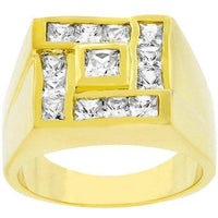 Thumbnail for Mens Pave Shiny Goldtone Ring Rings JGI   