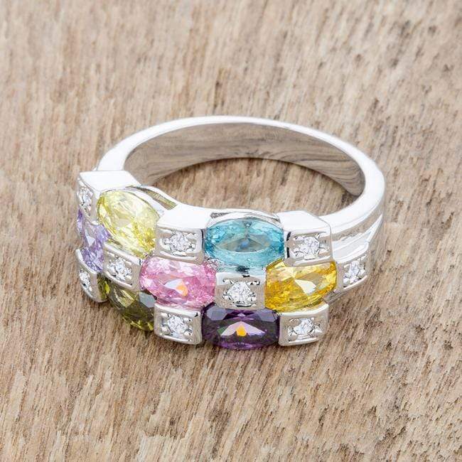 Mina 3.1ct Multicolor CZ Rhodium Cocktail Ring Rings JGI   