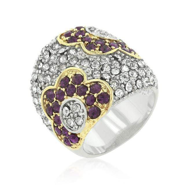 Purple and Clear Crystal Rose Ring Rings JGI   
