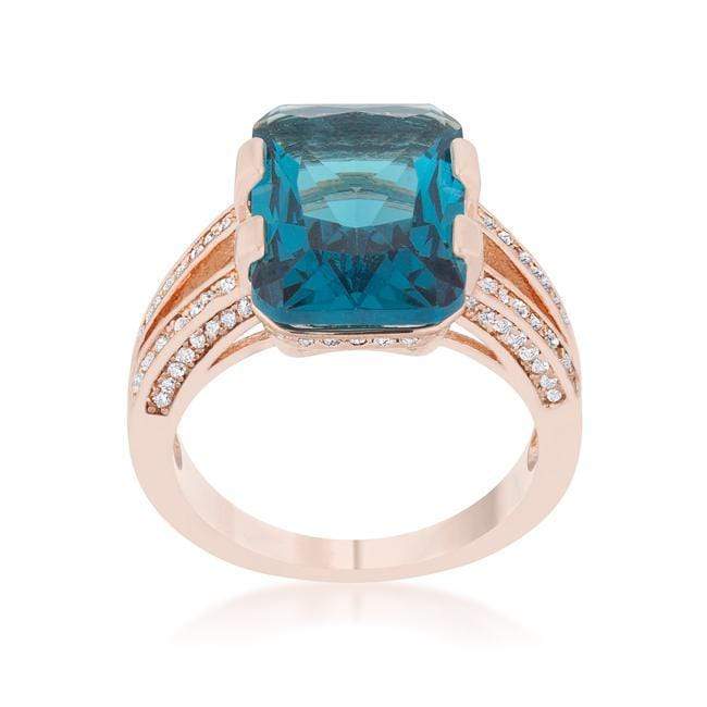 Rema 8.6ct Aqua CZ Rose Gold Emerald Classic Cocktail Ring Rings JGI   
