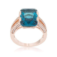 Thumbnail for Rema 8.6ct Aqua CZ Rose Gold Emerald Classic Cocktail Ring Rings JGI   
