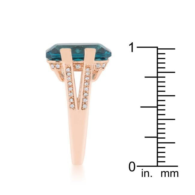 Rema 8.6ct Aqua CZ Rose Gold Emerald Classic Cocktail Ring Rings JGI   