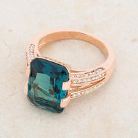 Thumbnail for Rema 8.6ct Aqua CZ Rose Gold Emerald Classic Cocktail Ring Rings JGI   