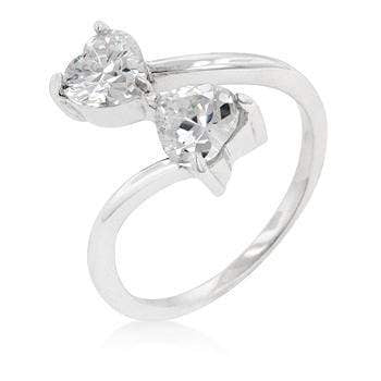 Rhodium Plated Finish Dual Hearts Anniversary Ring Rings JGI   