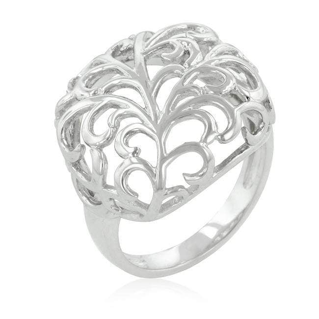 Rhodium Plated Finish Floral Filigree Ring Rings JGI   