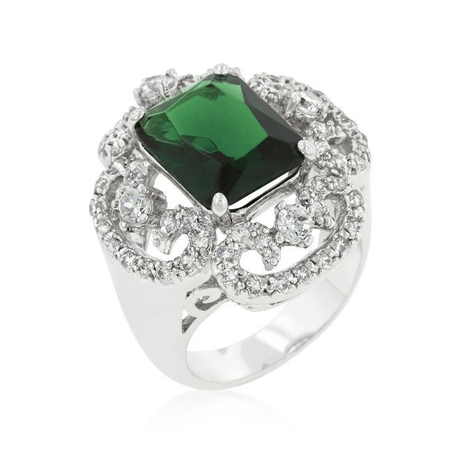 Rhodium Plated Green Cocktail Ring Rings JGI   