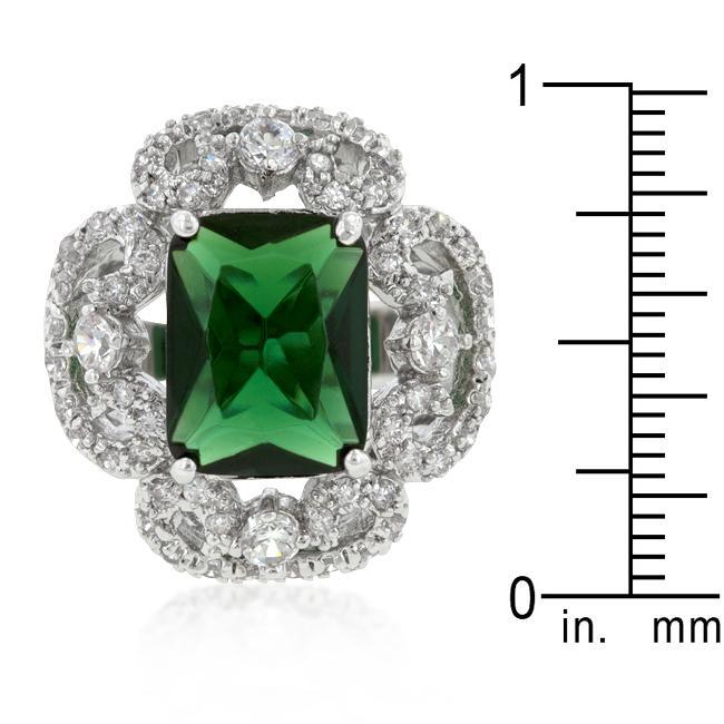 Rhodium Plated Green Cocktail Ring Rings JGI   