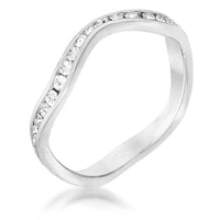 Thumbnail for Rhodium Plated Petite Wavy Channel Set Crystal Stackable Ring Rings JGI   
