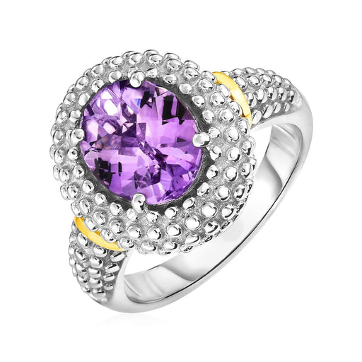 Ring with Oval Amethyst in 18k Yellow Gold & Sterling Silver Rings Angelucci Jewelry   
