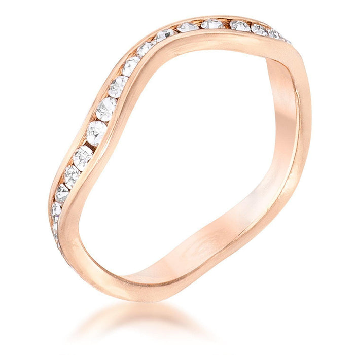 Rose Gold Plated Petite Wavy Channel Set Crystal Stackable Ring Rings JGI   