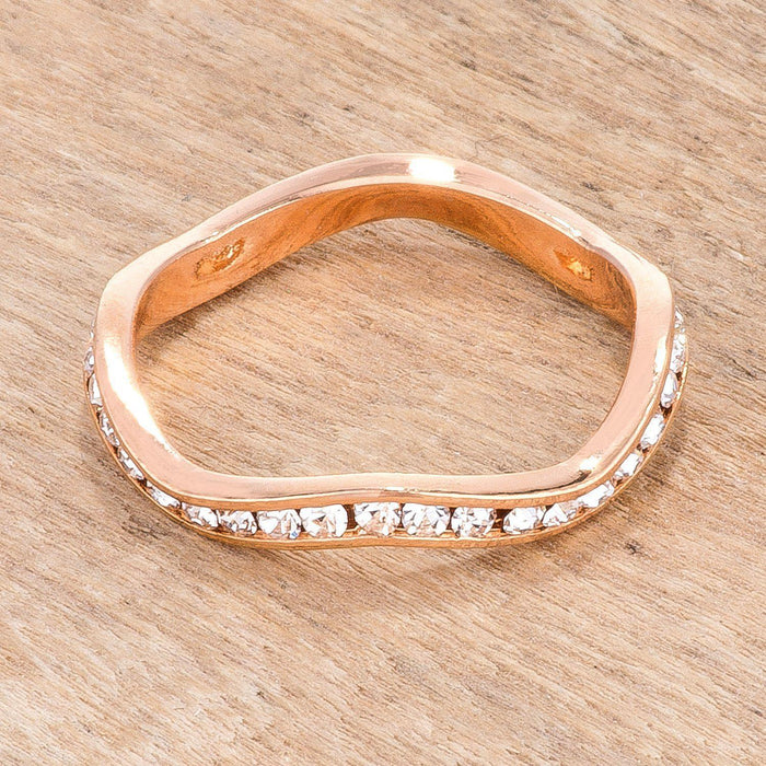 Rose Gold Plated Petite Wavy Channel Set Crystal Stackable Ring Rings JGI   