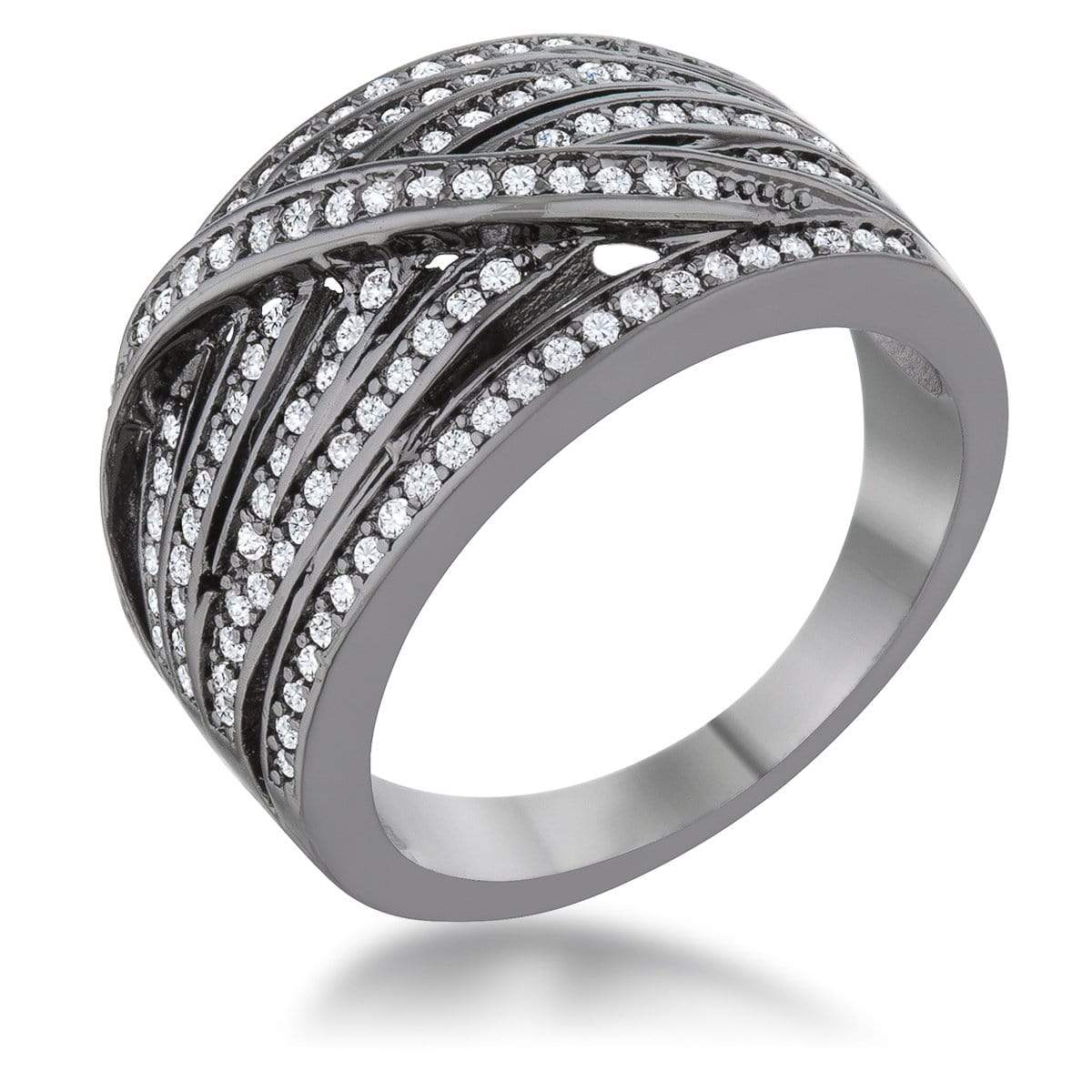 Shirah 0.75ct CZ Hematite Wide Statement Ring Rings JGI   
