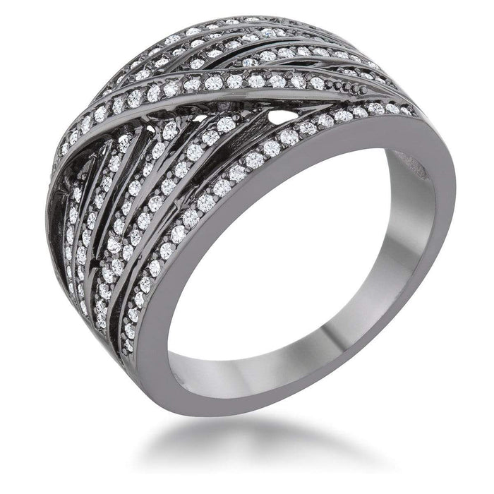 Shirah 0.75ct CZ Hematite Wide Statement Ring Rings JGI   