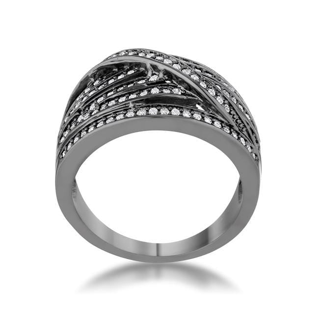 Shirah 0.75ct CZ Hematite Wide Statement Ring Rings JGI   