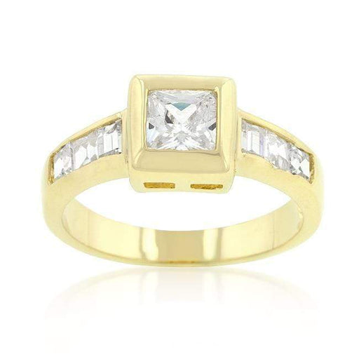 Simple Golden Square Bezel Cubic Zirconia Ring Rings JGI   