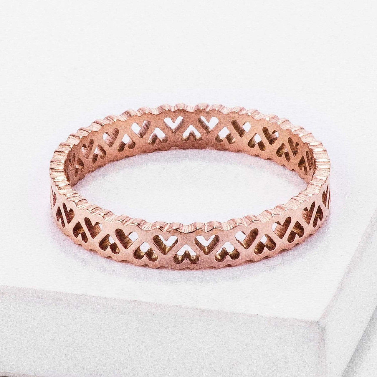 Stainless Steel Rose Goldtone Eternity Hearts Ring Rings JGI   