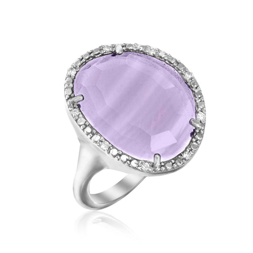 Sterling Silver Freeform Ring with Amethyst and Diamonds Rings Angelucci Jewelry   