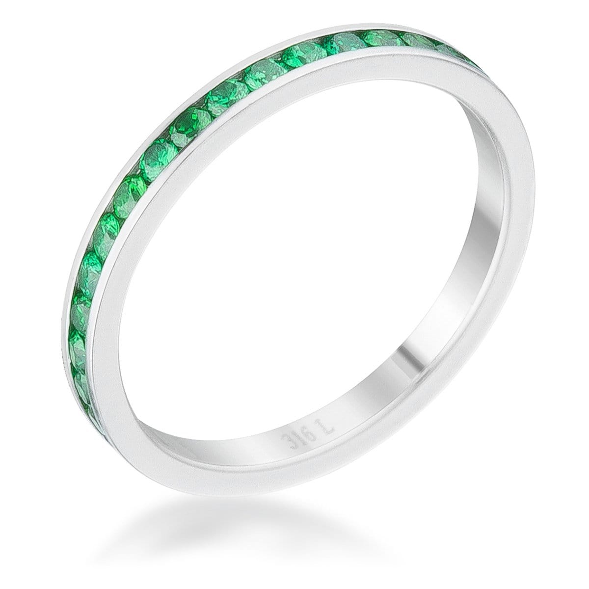 Teresa 0.5ct Emerald CZ Stainless Steel Eternity Band Rings JGI   