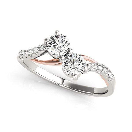 Two Stone Diamond Ring with Curved Band in 14k White And Rose Gold (5/8 cttw) Rings Angelucci Jewelry   