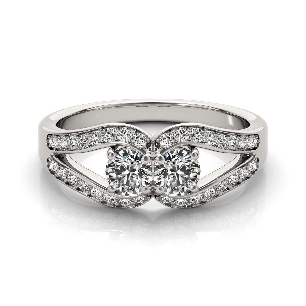 Two Stone Split Shank Design Diamond Ring in 14k White Gold (3/4 cttw) Rings Angelucci Jewelry   