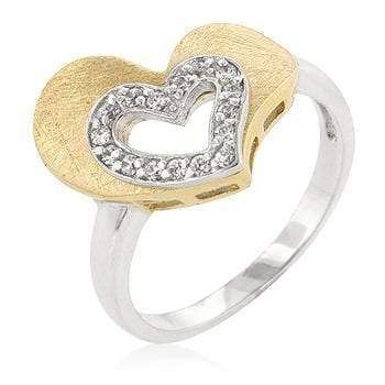 Two-tone Finished Cubic Zirconia Heart Ring Rings JGI   