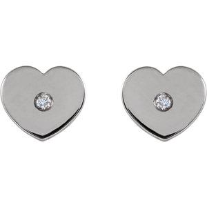 Sterling Silver .01 CTW Diamond Solitaire Heart Youth Earrings  Stuller   