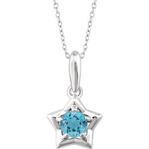 Sterling Silver Cubic Zirconia March Birthstone Star Youth Necklace  Stuller Default Title  