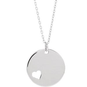 Sterling Silver Pierced Heart Engravable Disc 16-18" Necklace  STULLER   