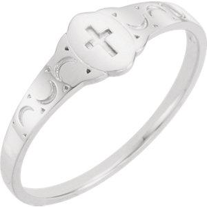 Sterling Silver Youth Signet Ring with Cross Size 3  Stuller Default Title  