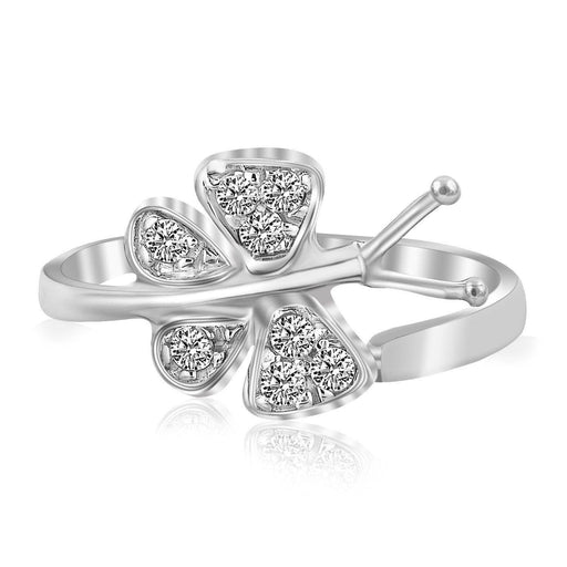 Sterling Silver Rhodium Finished Butterfly Toe Ring with White Cubic Zirconia Toe Rings Angelucci Jewelry   
