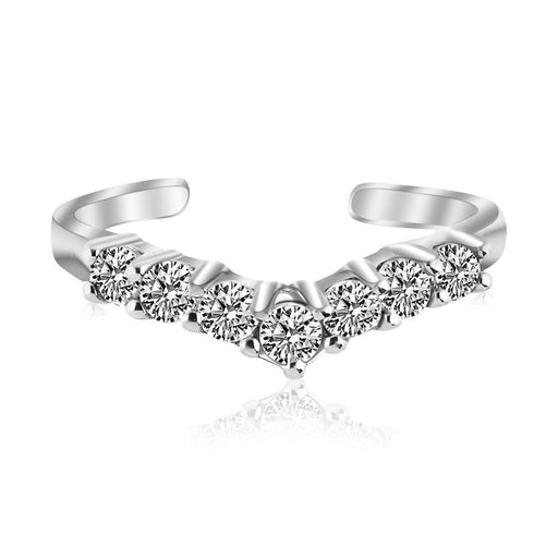 Sterling Silver Rhodium Finished V Shape Toe Ring with Cubic Zirconia Accents Toe Rings Angelucci Jewelry   