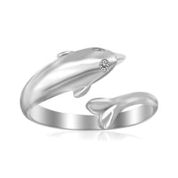 Thumbnail for Sterling Silver Rhodium Plated Dolphin Design Polished Open Toe Ring Toe Rings Angelucci Jewelry   