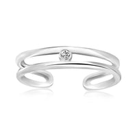 Thumbnail for Sterling Silver Rhodium Plated Dual Open Style Cubic Zirconia Accented Toe Ring Toe Rings Angelucci Jewelry   