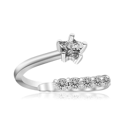 Sterling Silver Rhodium Plated Flower Design White Cubic Zirconia Toe Ring Toe Rings Angelucci Jewelry   