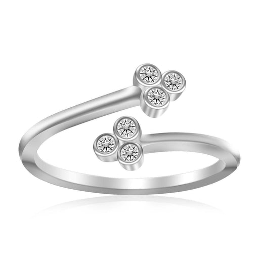 Sterling Silver Rhodium Plated Flower Themed Cubic Zirconia Toe Ring Toe Rings Angelucci Jewelry   